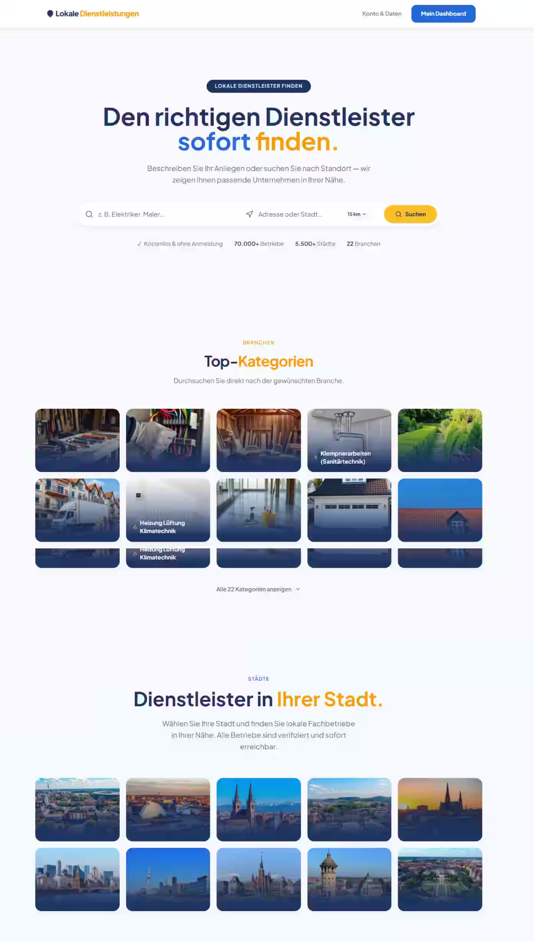 Plattform zur Vermittlung lokaler Dienstleister und Fachbetriebe