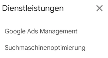 Google Unternehmensprofil Dienstleistungen